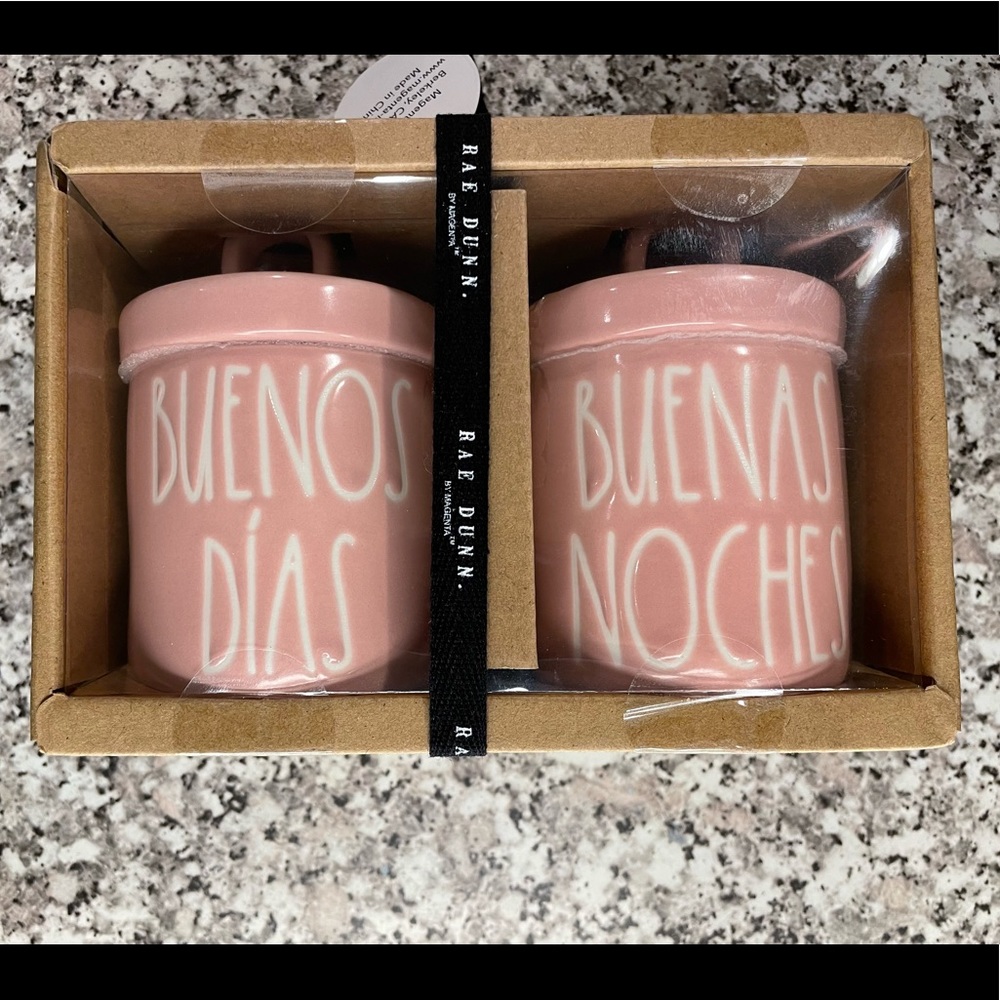Rae Dunn Buenos Dias and Buenas Noches Hair Ties and Bobby Pins Canisters